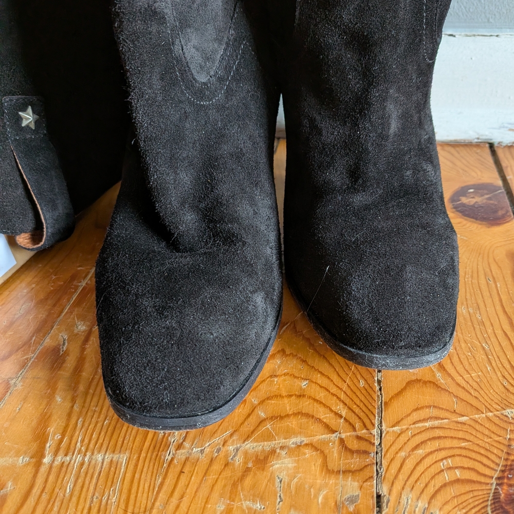 Free People Black Suede Knee-High Block Heel Slouch Boots - Picture 4 of 4